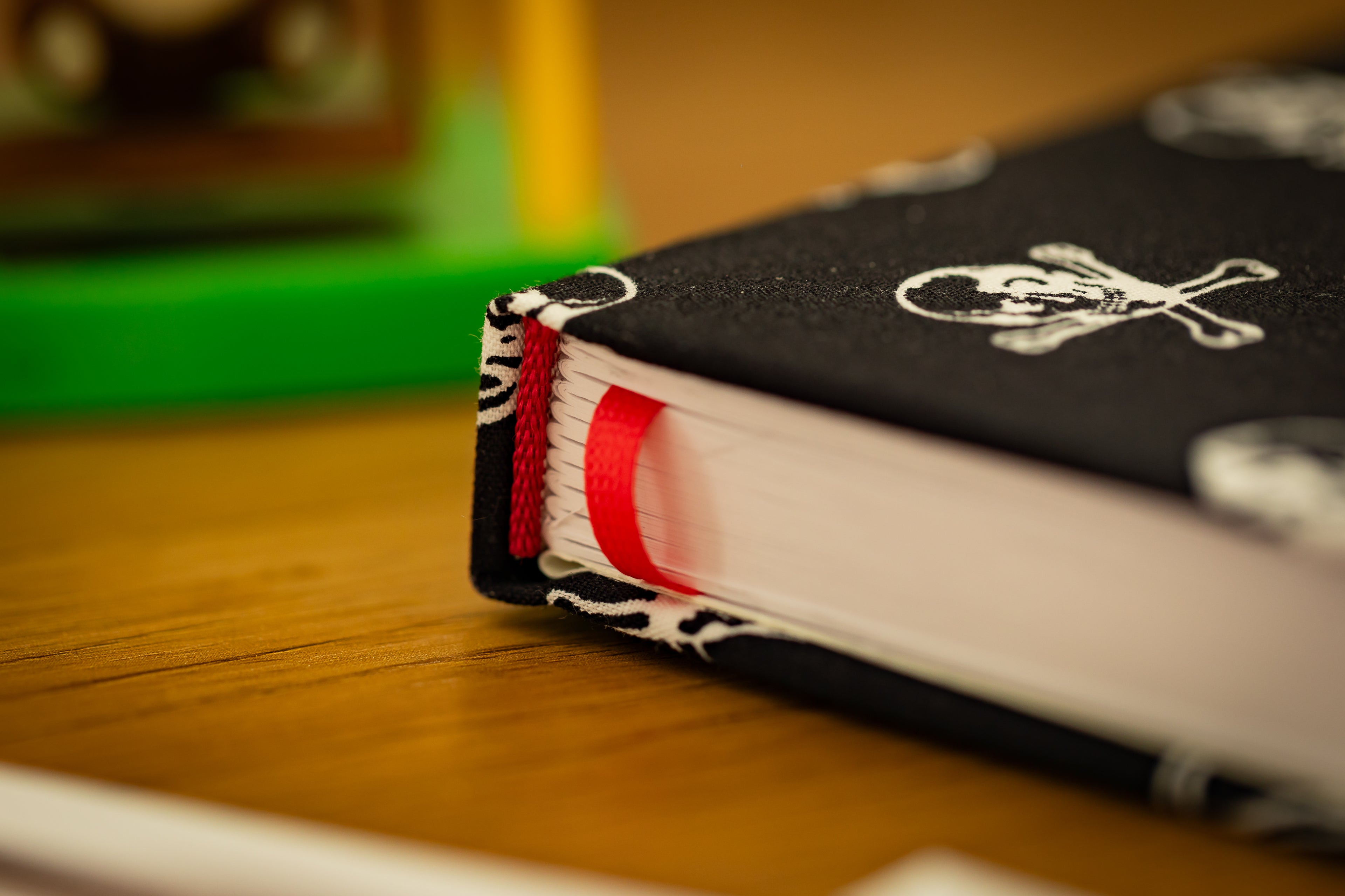 Handgebundenes Notiz-/Malbuch mit Skelettkopfeinband
